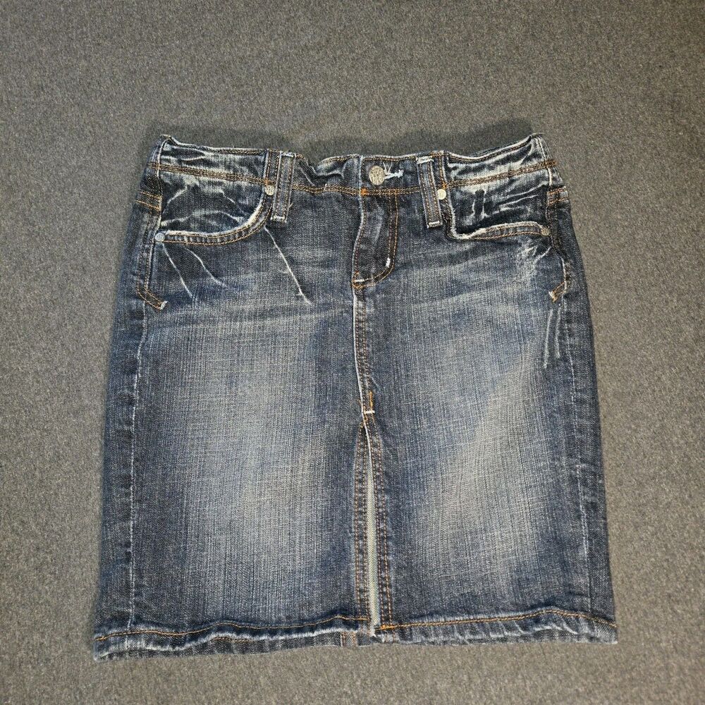 Vintage Miss Me Denim Skirt Distressed Mini Denim Jean Low Rise Front Slit Y2k